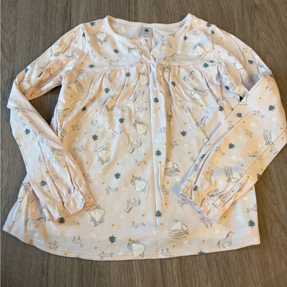 Petit Bateau Pink Pajama Top with Forest Design